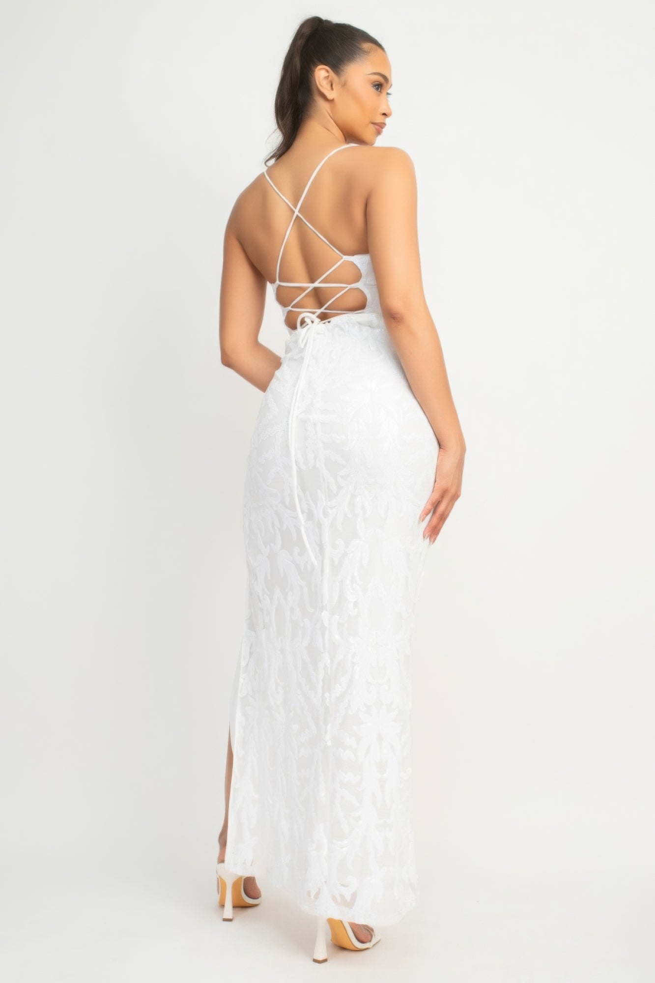 Sequin Back-crisscross Tie Slit Dress - ShopEasier