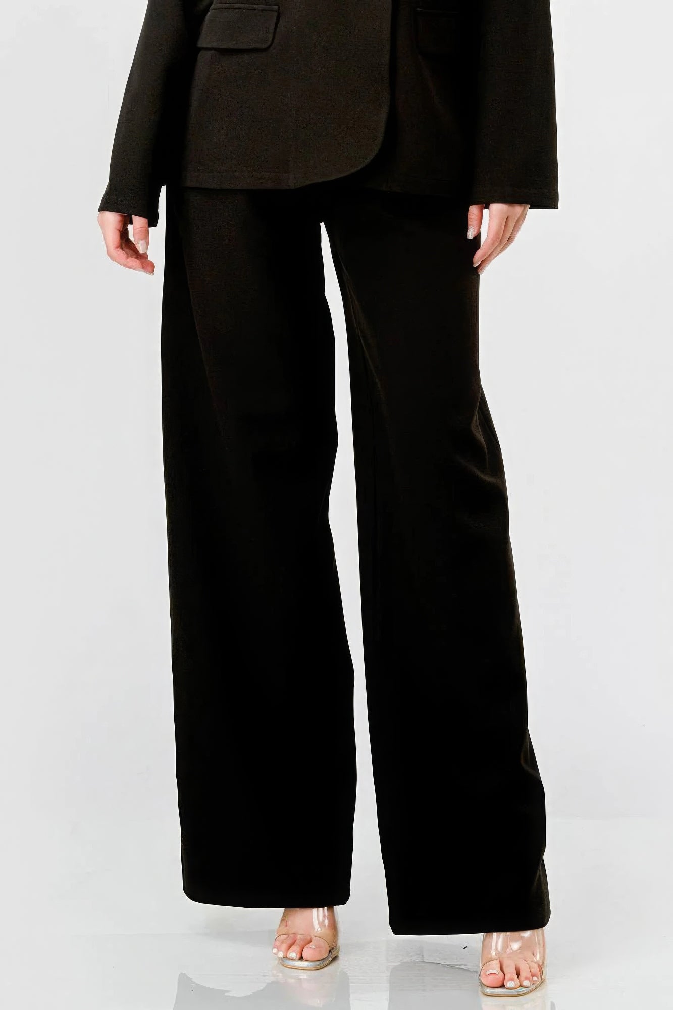 Luxe Stretch Woven Loose Fit Blazer And Wide Legs Pants Semi Formal Set - ShopEasier