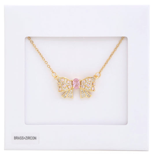 Rhinestone Bow Metal Necklace - ShopEasier