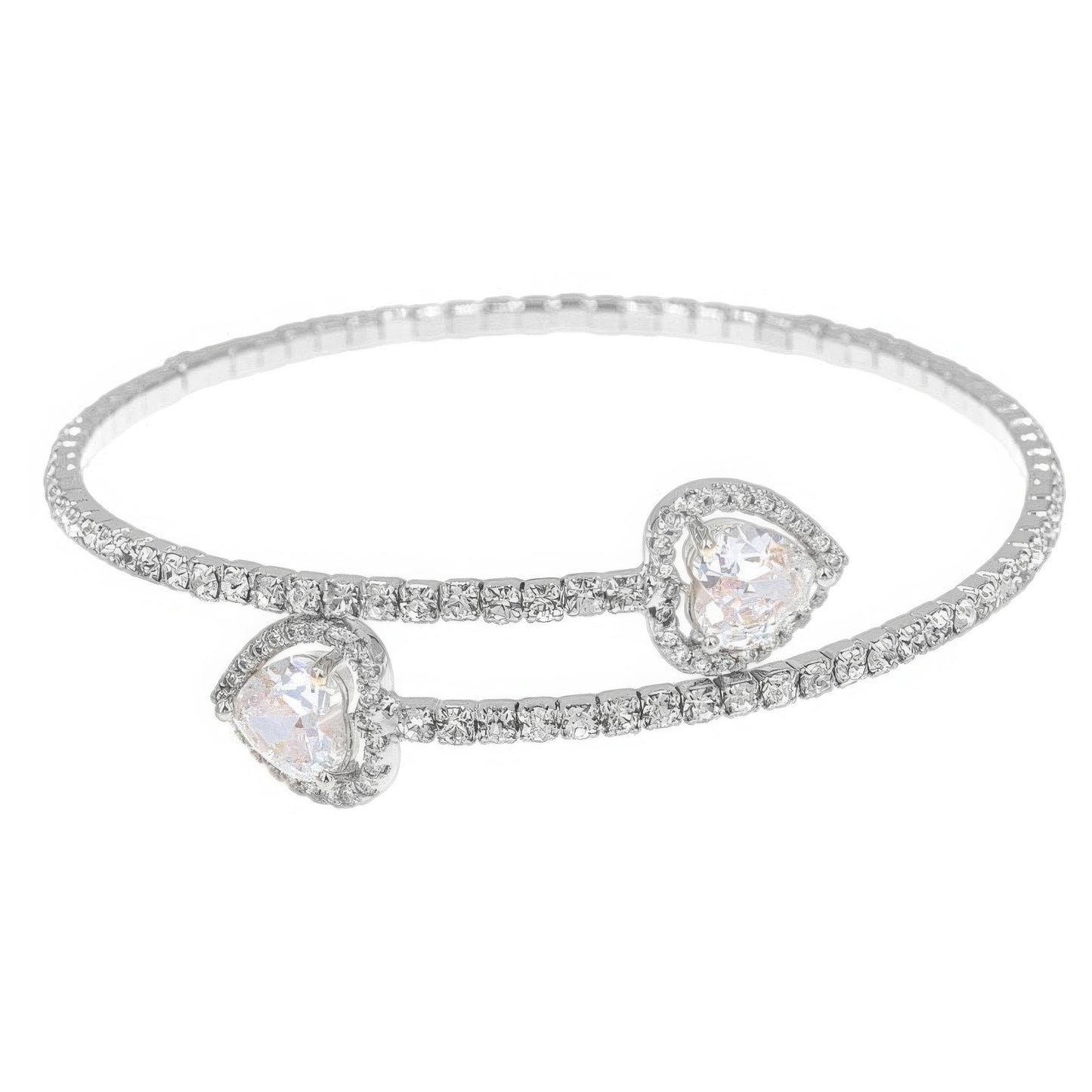 Rhinestone Heart Cz 1 Line Wire Cuff Bracelet - ShopEasier