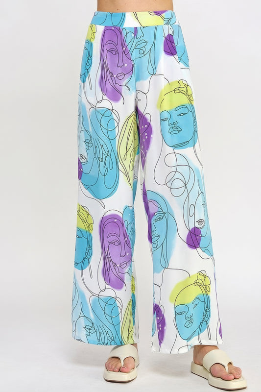 Printed Wide Leg Pant With Elastic Back - ShopEasier