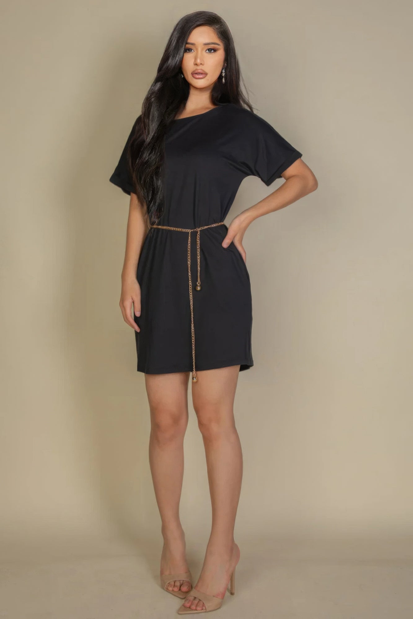 Side Pocket Double Folded Mini Dress - ShopEasier