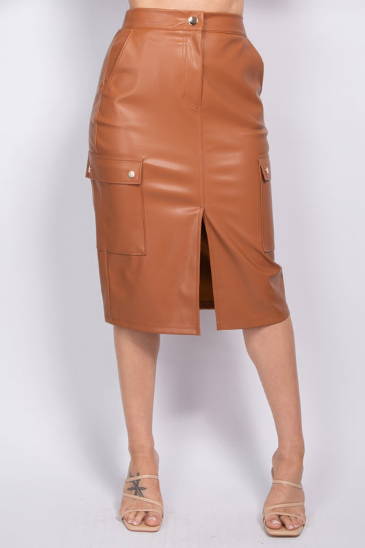 Faux Leather High-rise Cargo Skirt - ShopEasier