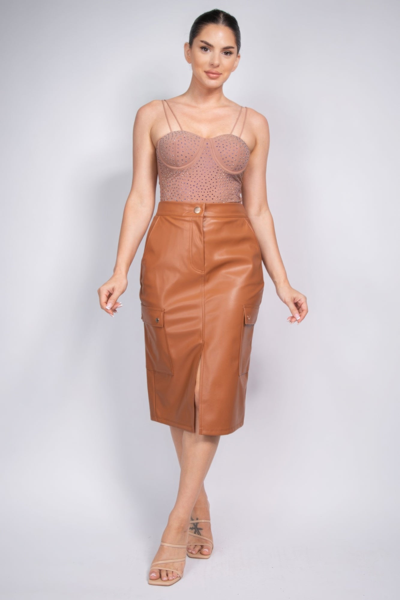 Faux Leather High-rise Cargo Skirt - ShopEasier