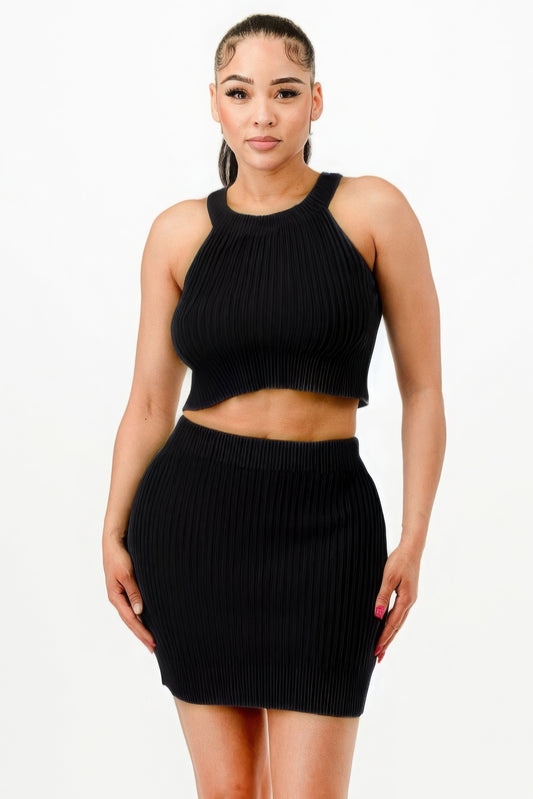 Halter Neck Tank Top And Bodycon Mini Skirt Set - ShopEasier