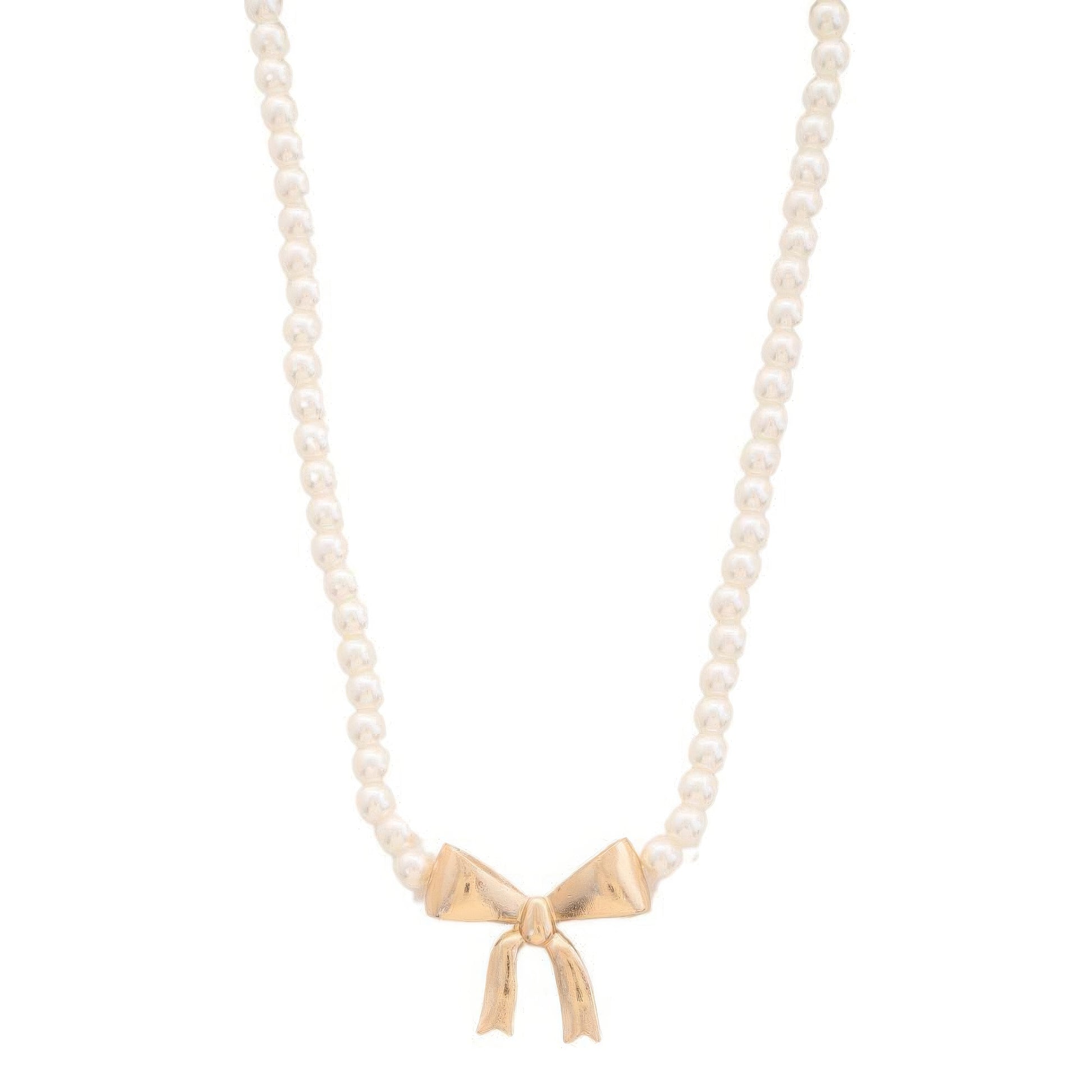 Pearl Ribbon Bow Pendant Necklace - ShopEasier