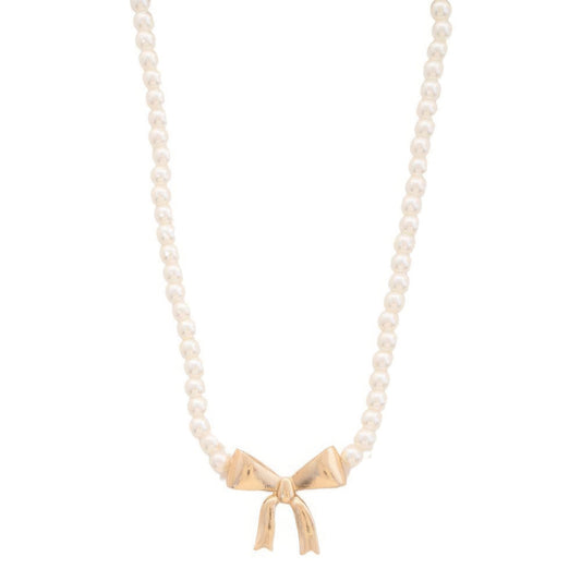 Pearl Ribbon Bow Pendant Necklace - ShopEasier