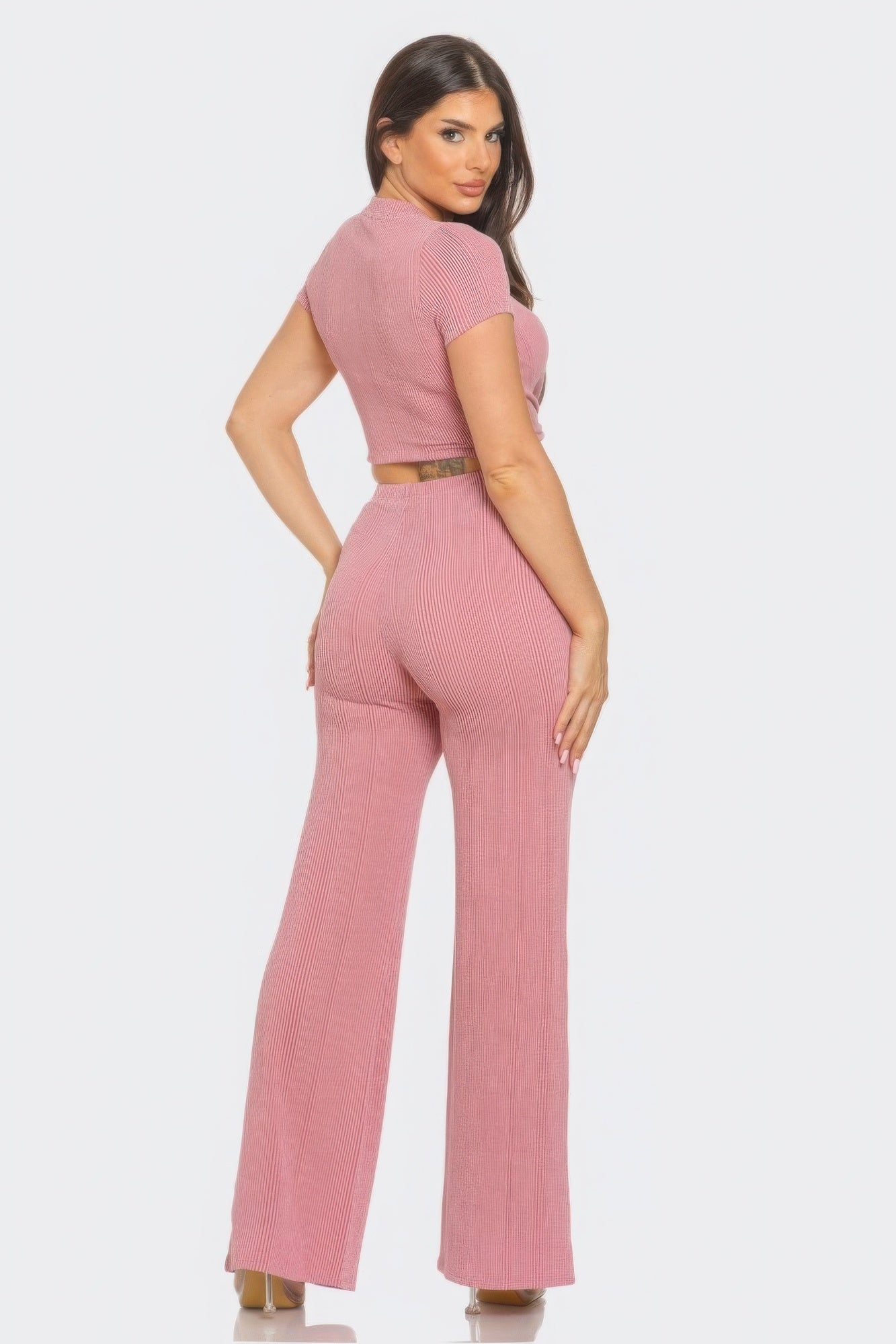 Front Twist Detail Top And Flare Pants Set - ShopEasier