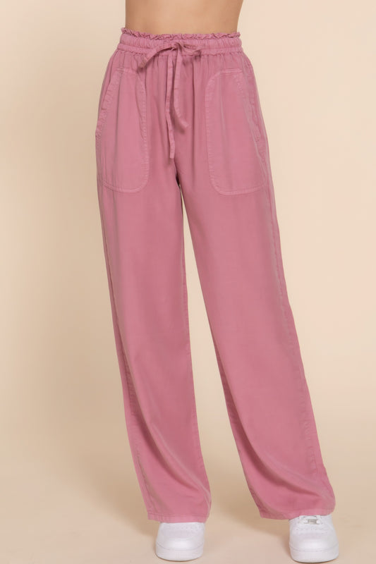 Elastic Waist Tencel Long Pants - ShopEasier