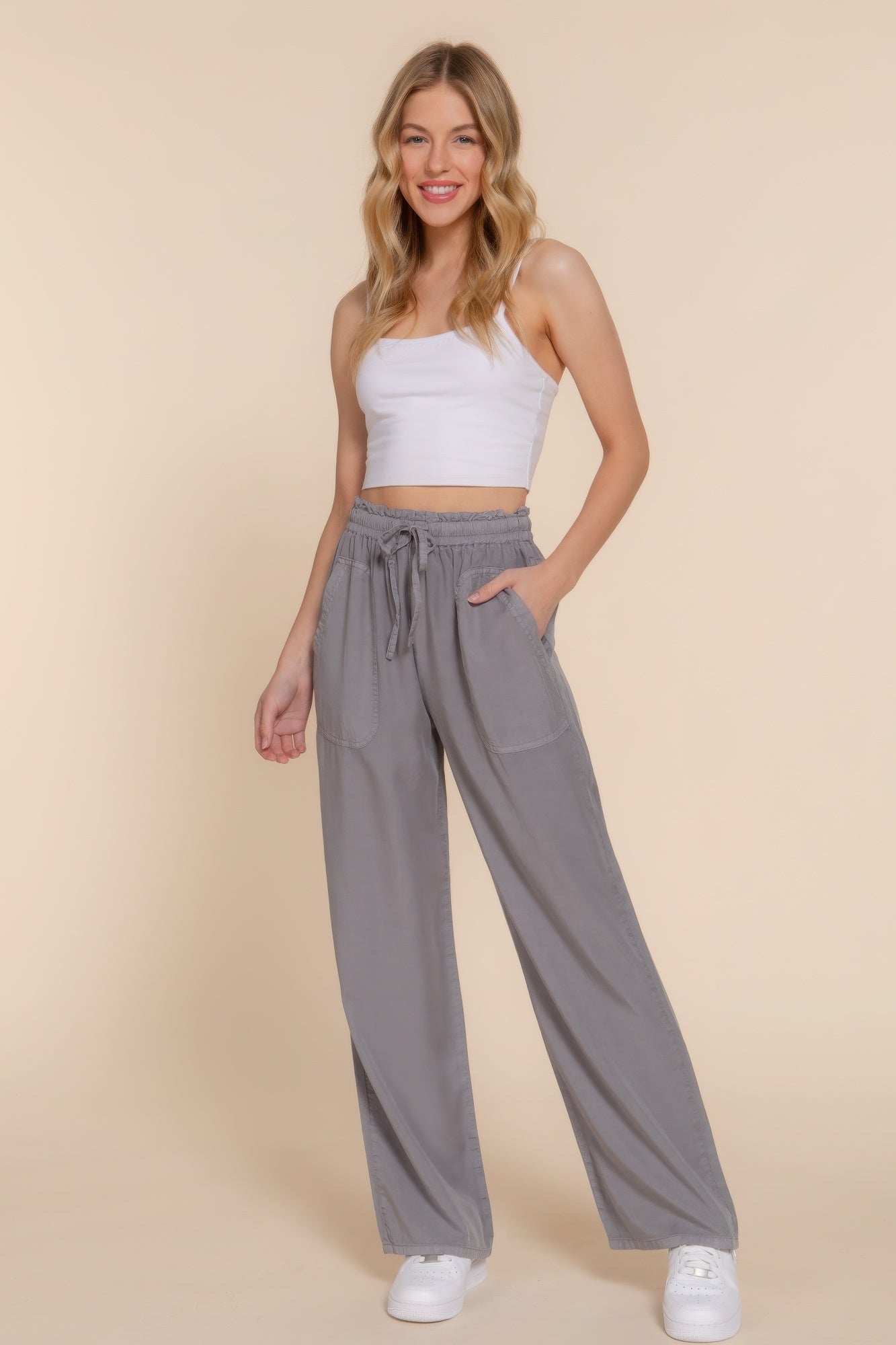 Elastic Waist Tencel Long Pants - ShopEasier