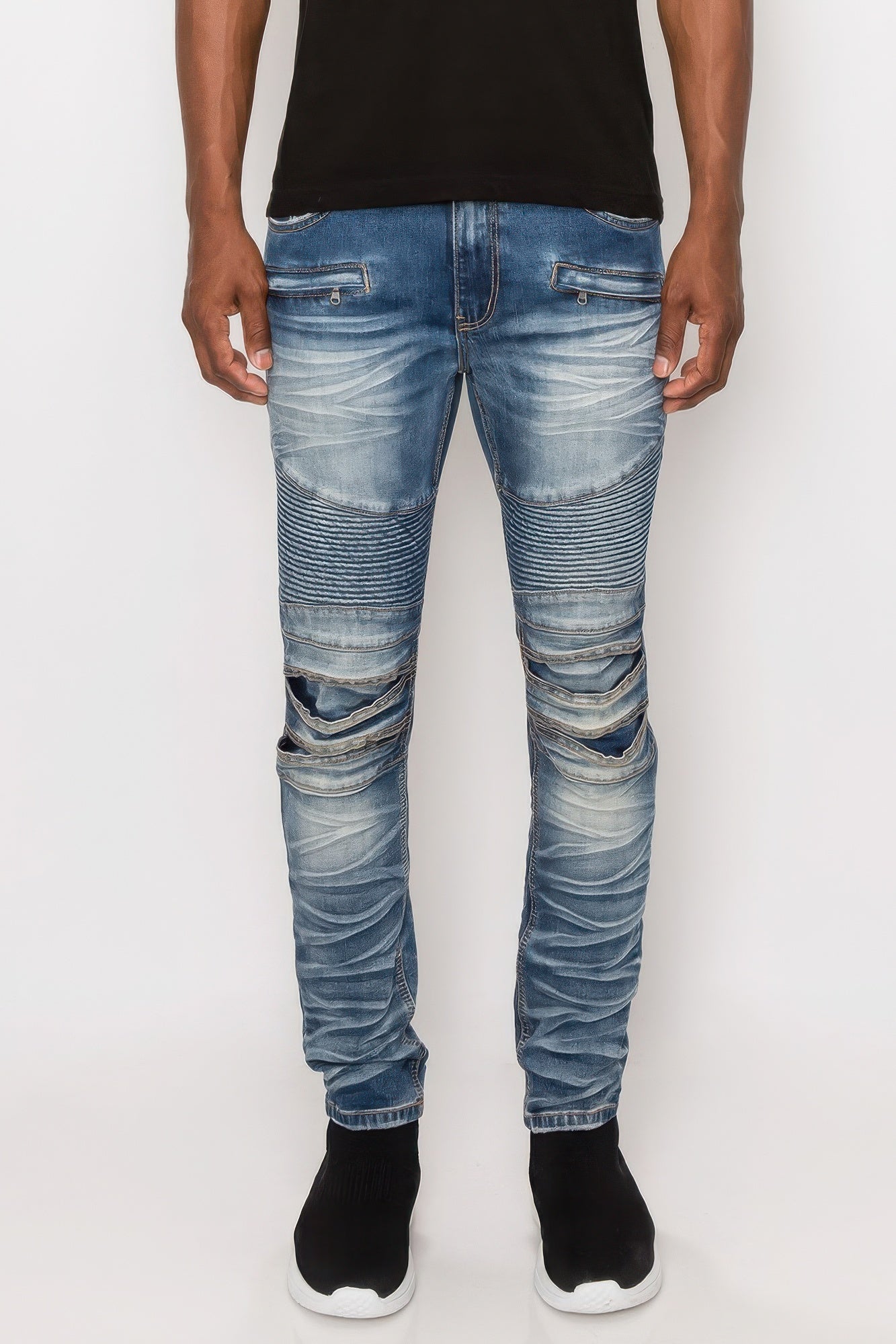 Men's Stylish Creased Biker Jeans