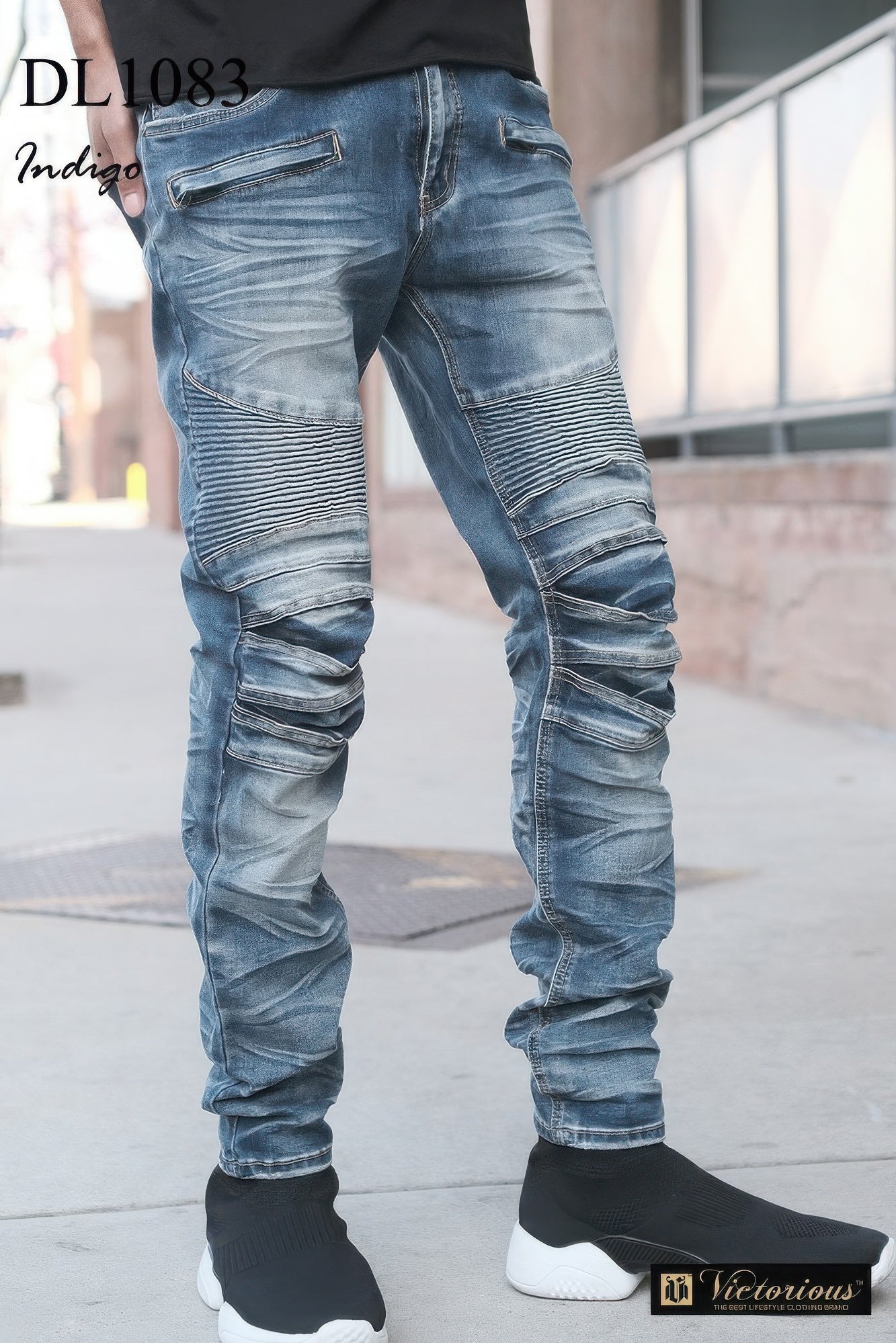 Men's Stylish Creased Biker Jeans