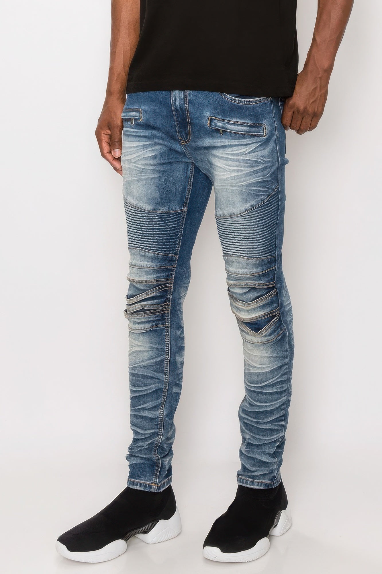 Men's Stylish Creased Biker Jeans