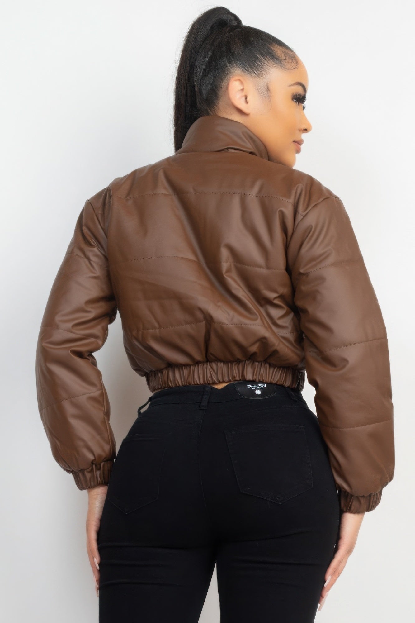 Snap Button Padded Crop Jacket - ShopEasier