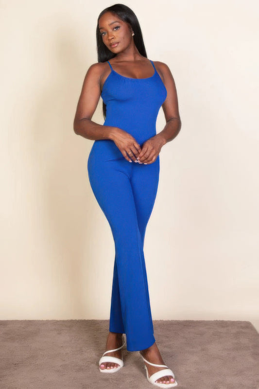 Ribbed sleeveless wide leg jumpsuit - ShopEasier