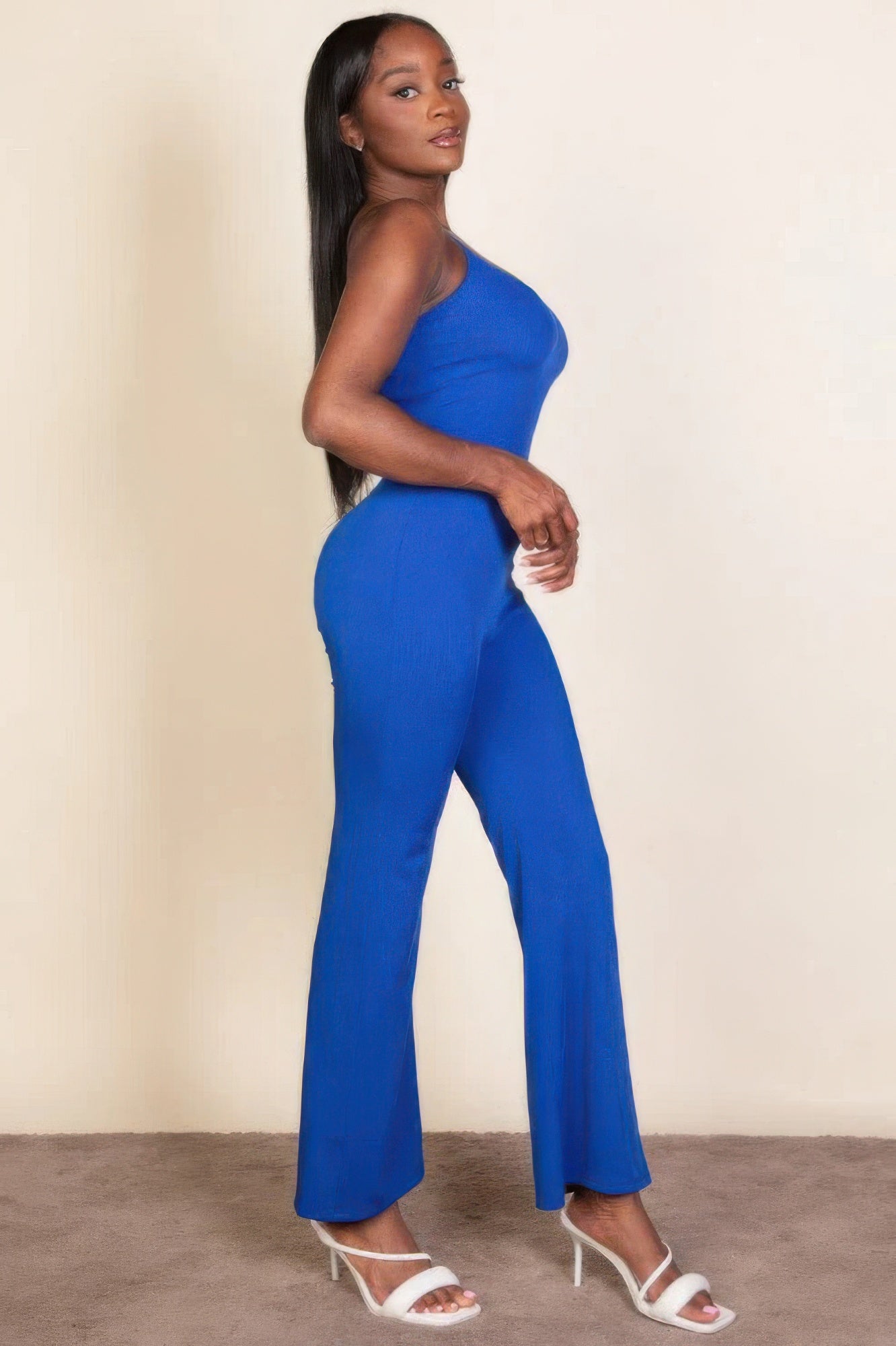 Ribbed sleeveless wide leg jumpsuit - ShopEasier