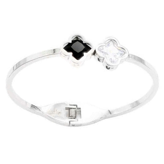 Double Clover Stainless Steel Hinged Bracelet - ShopEasier