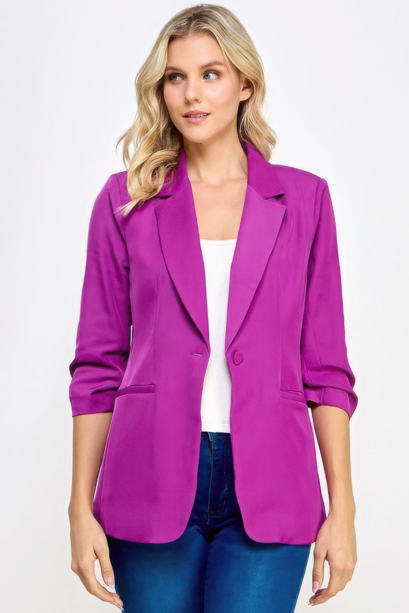 Buttoned Detail 3/4 Sleeve Blazer - ShopEasier