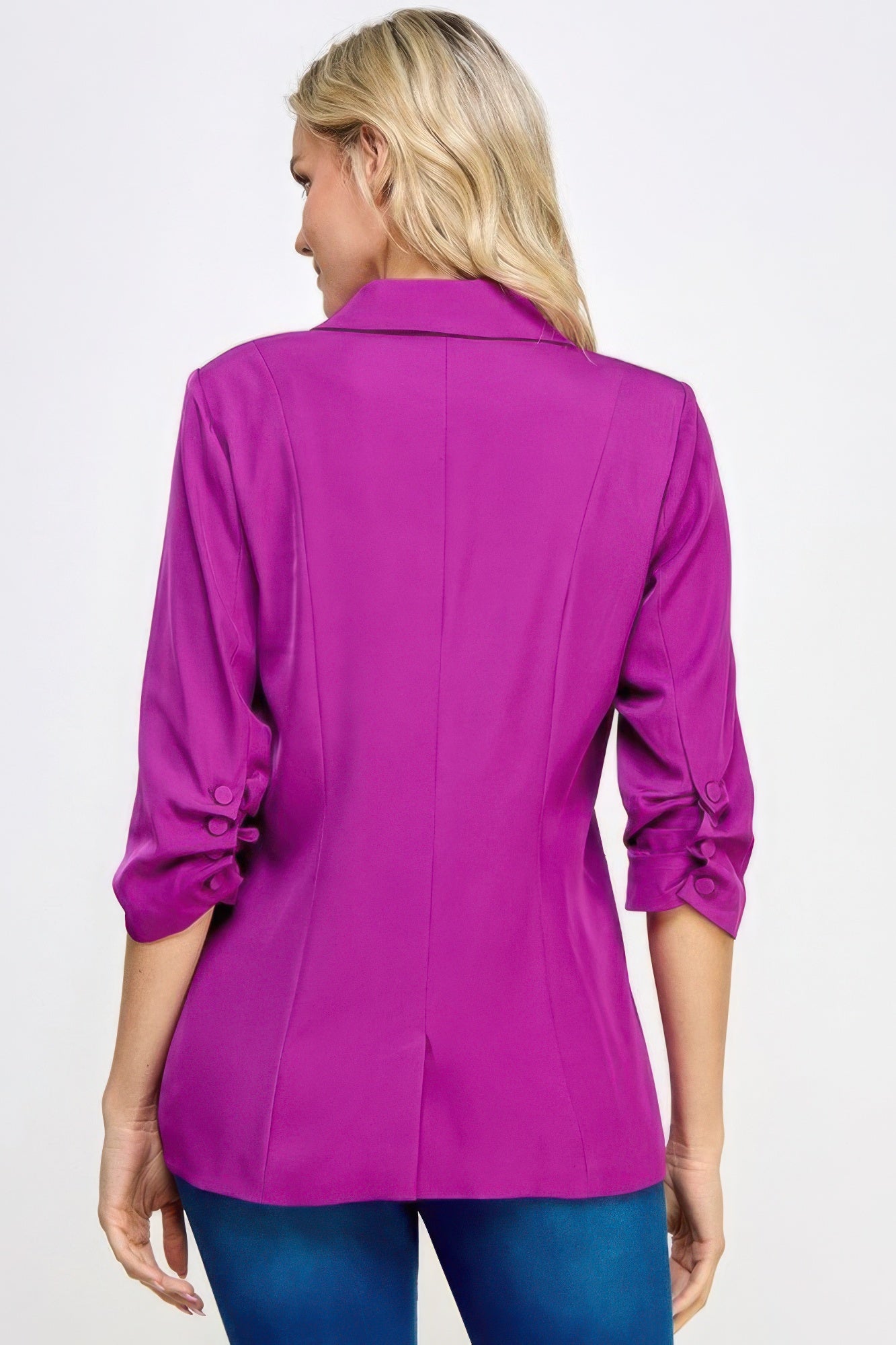 Buttoned Detail 3/4 Sleeve Blazer - ShopEasier