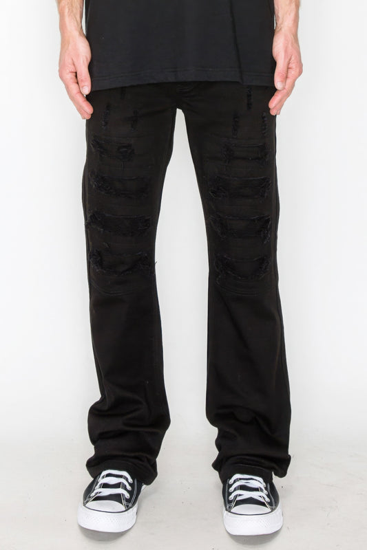 Distressed Black Bootcut Jeans with Rip & Repair Details