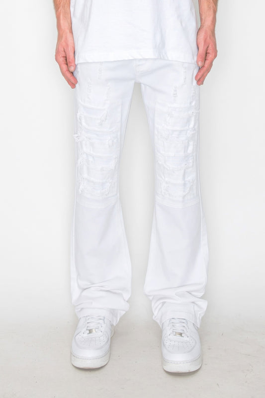 Distressed White Bootcut Rip & Repair Jeans