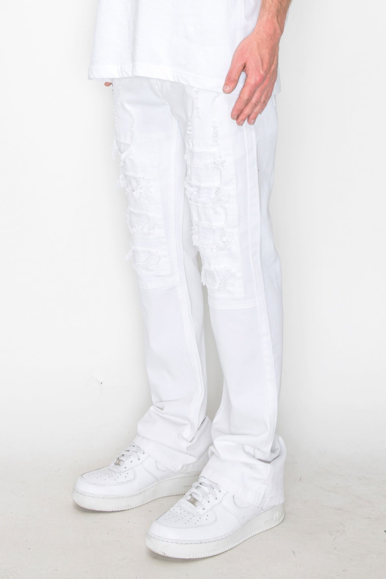 Distressed White Bootcut Rip & Repair Jeans