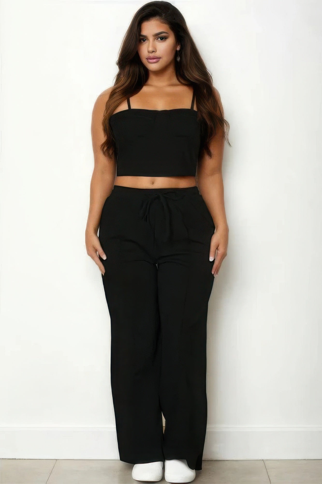 Plus Bustier Crop Cami Top & Slant Pocket Straight Pants - ShopEasier