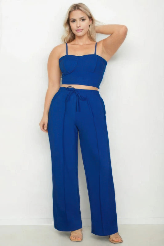 Plus Bustier Crop Cami Top & Slant Pocket Straight Pants - ShopEasier