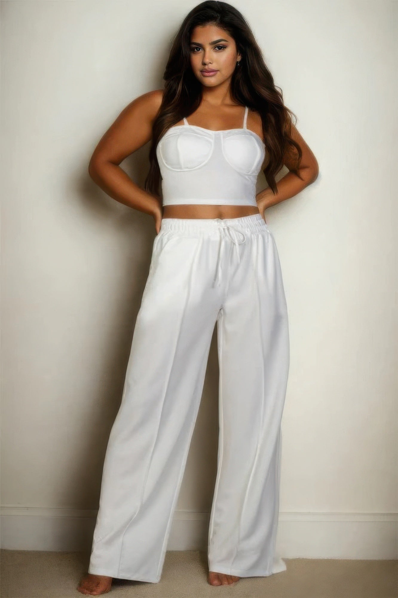 Plus Bustier Crop Cami Top & Slant Pocket Straight Pants - ShopEasier