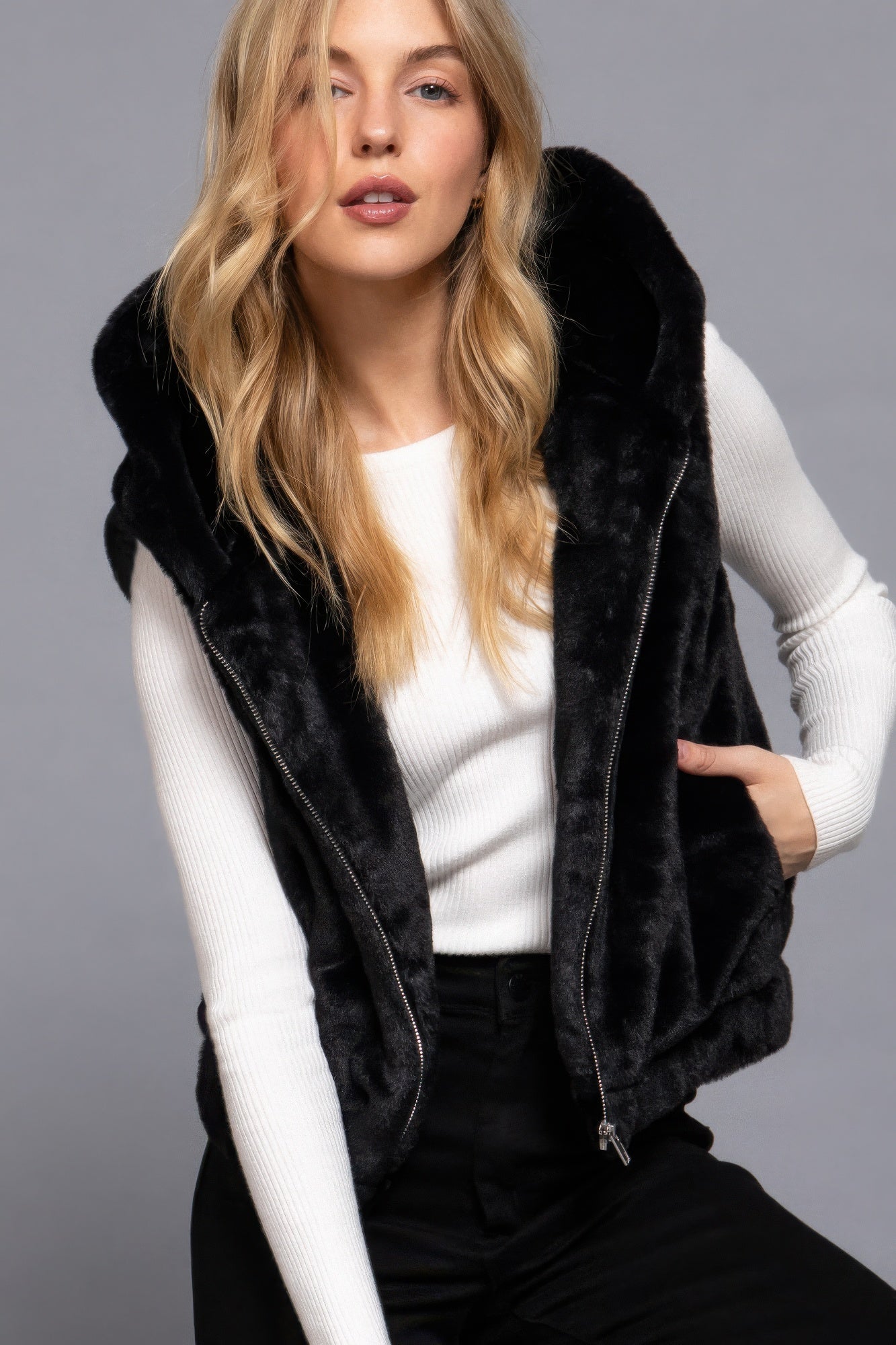 Hoodie Faux Fur Vest - ShopEasier