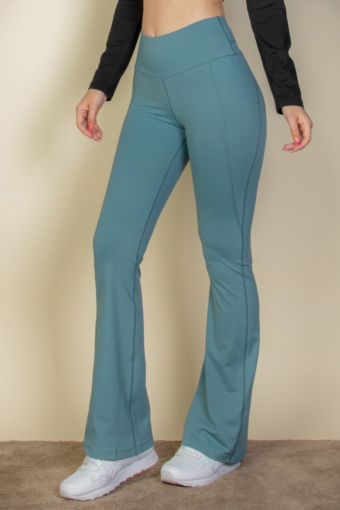 Wide waistband flare leg pants - ShopEasier