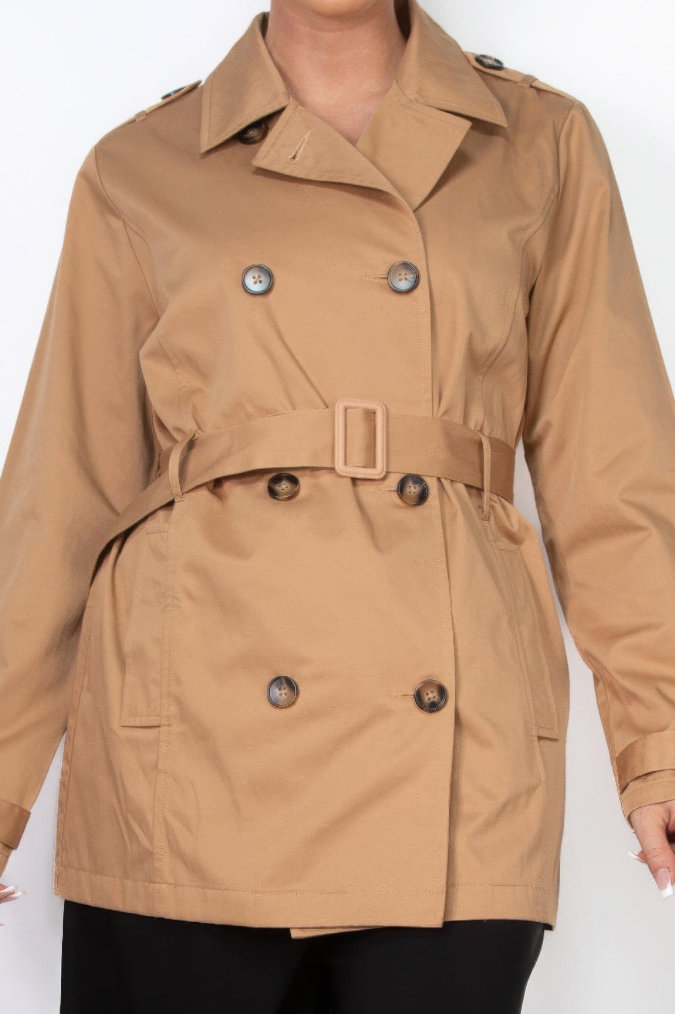 Double-breasted Notch Belted Coat - ShopEasier