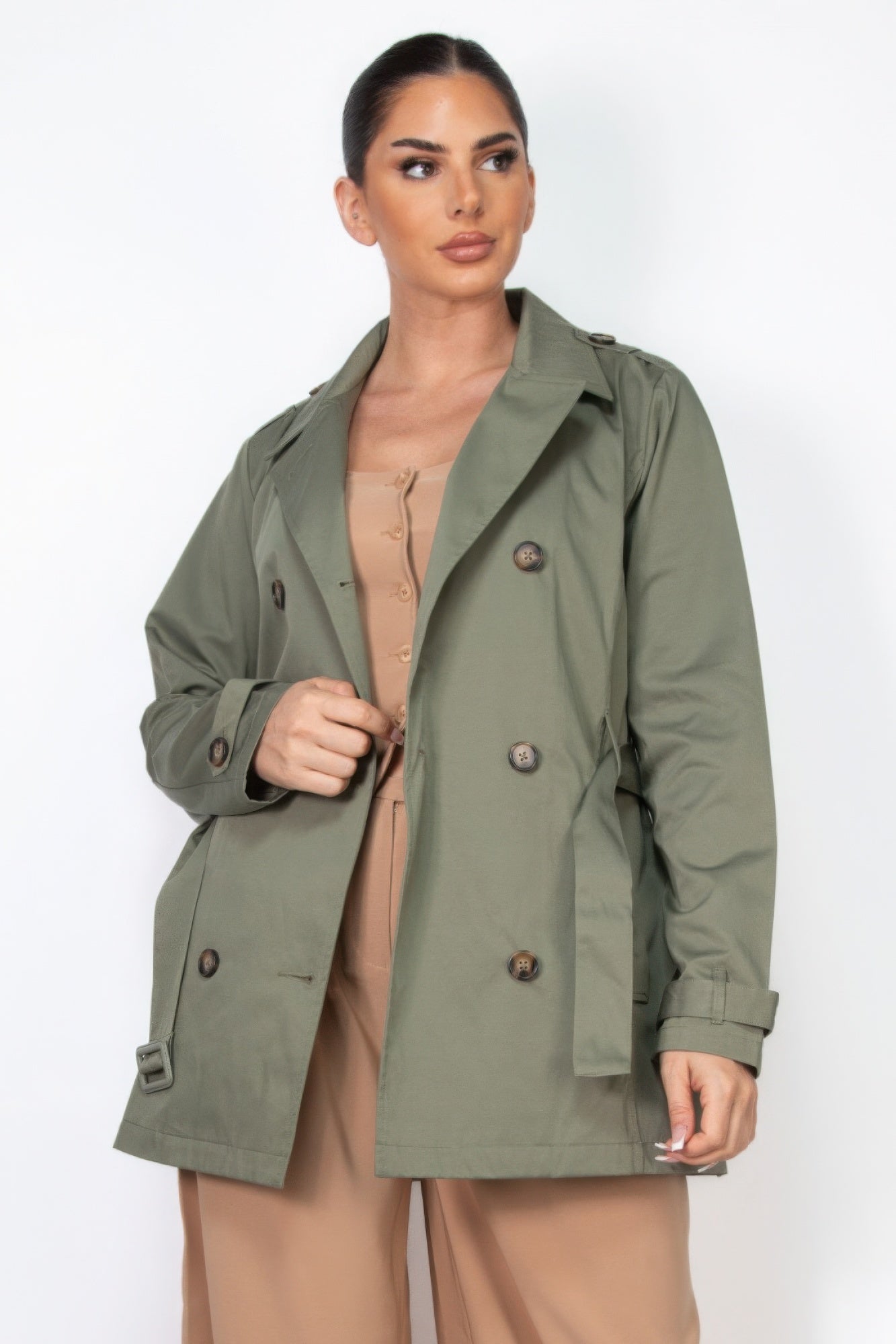 Double-breasted Notch Belted Coat - ShopEasier