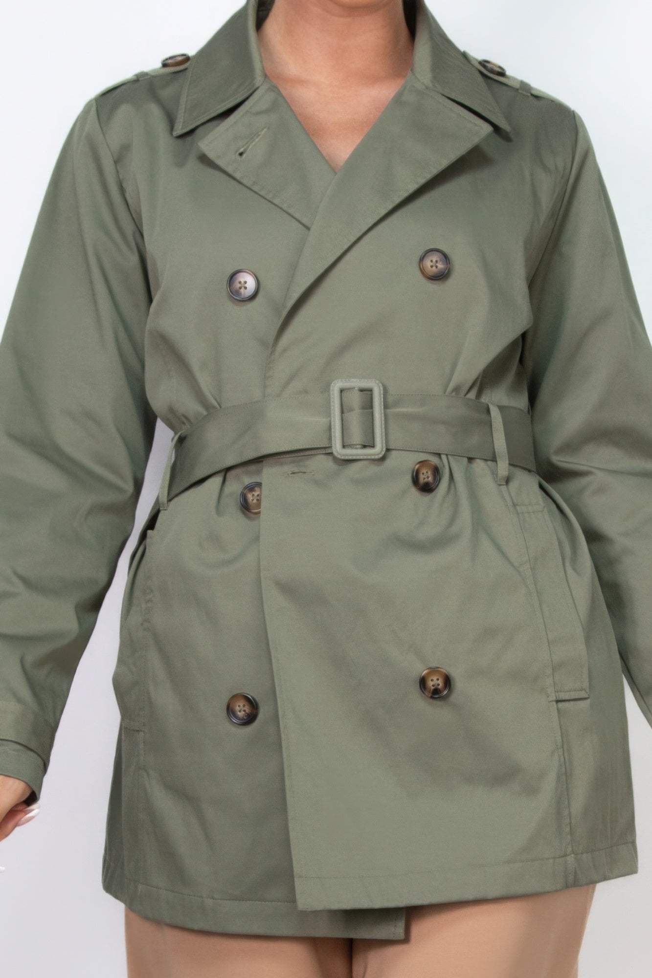 Double-breasted Notch Belted Coat - ShopEasier