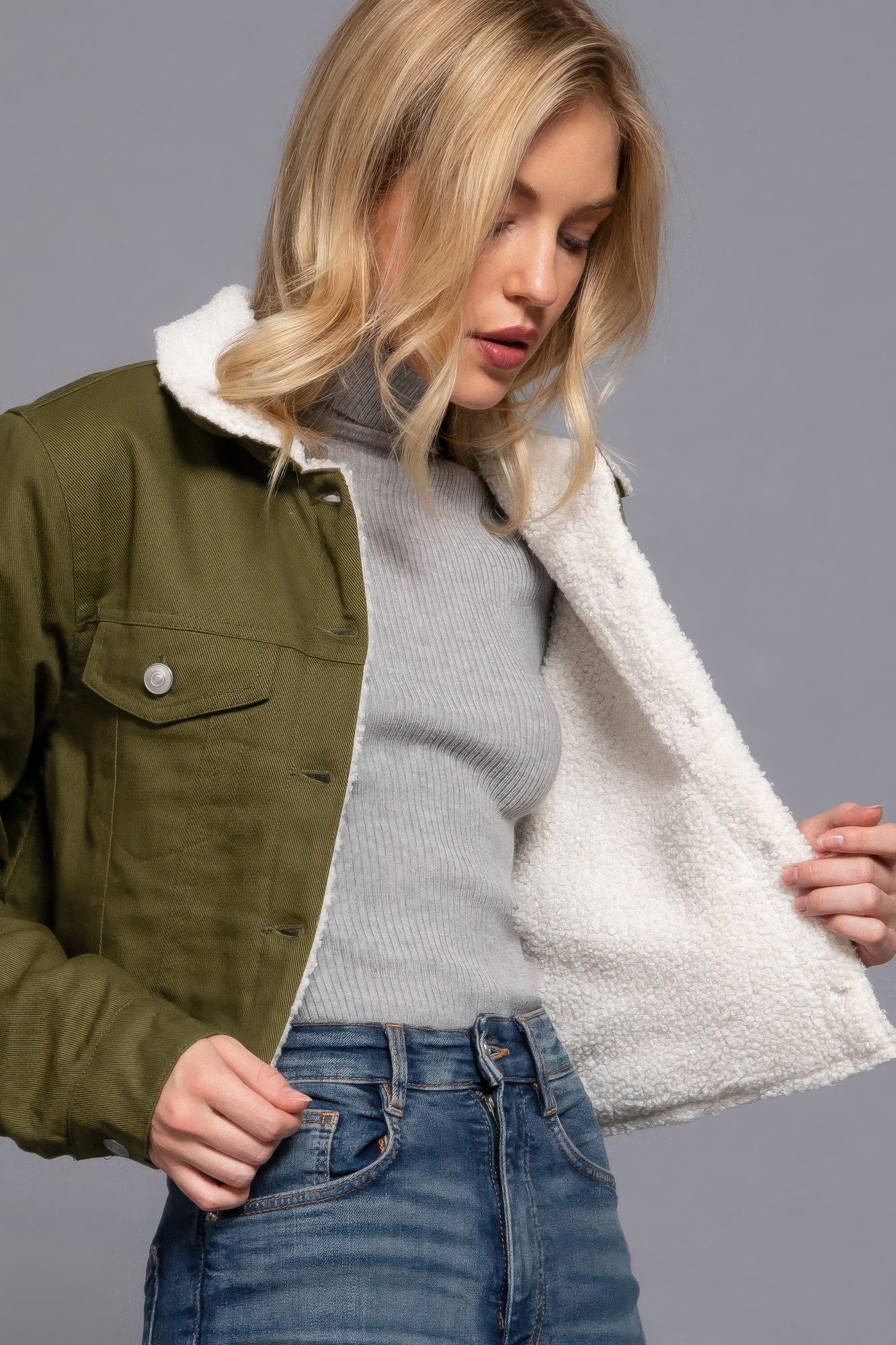 Button Closure Sherpa-lined Twill Jacket - ShopEasier