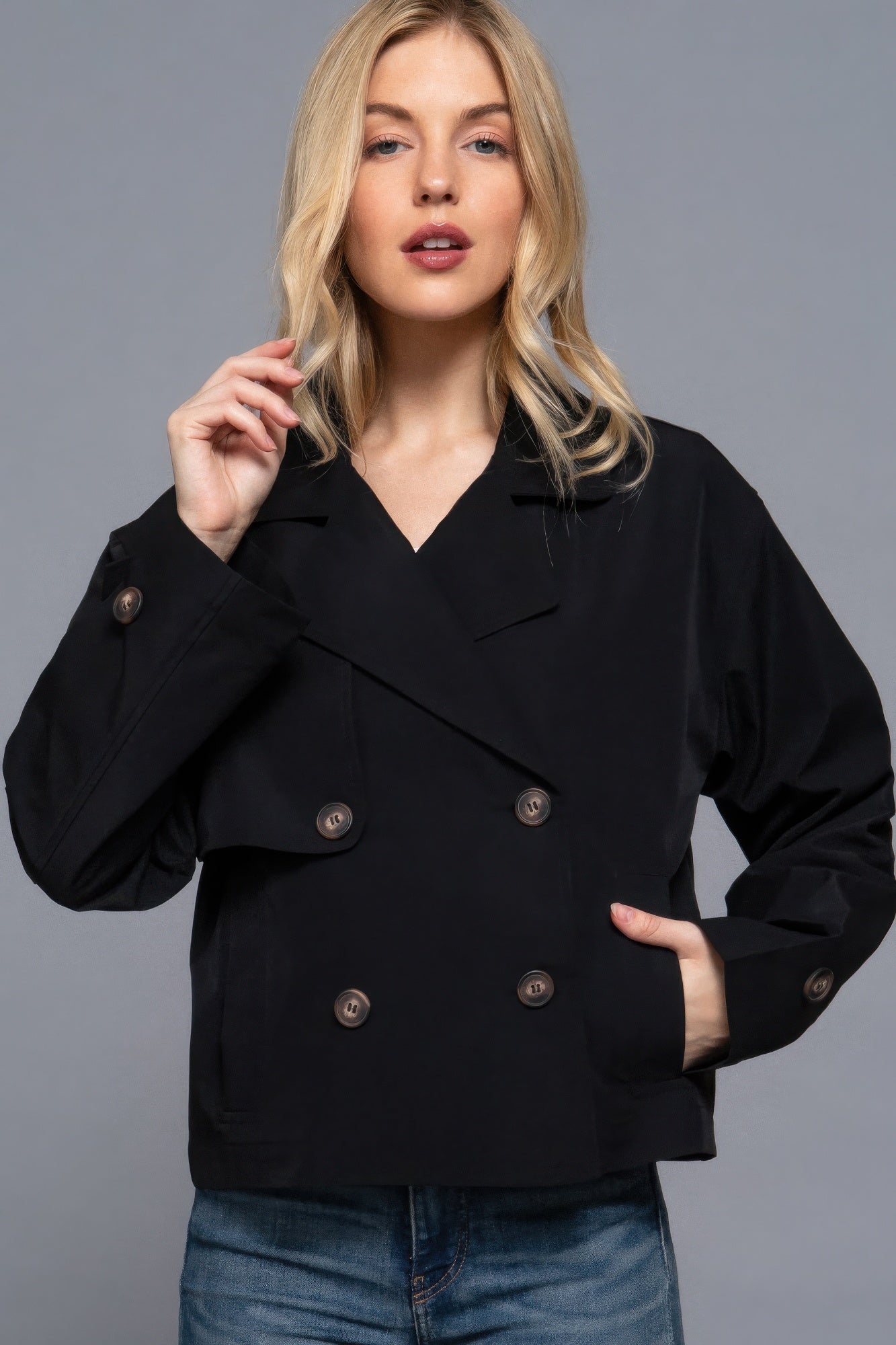 Double Breasted Short Trench Jacket - ShopEasier