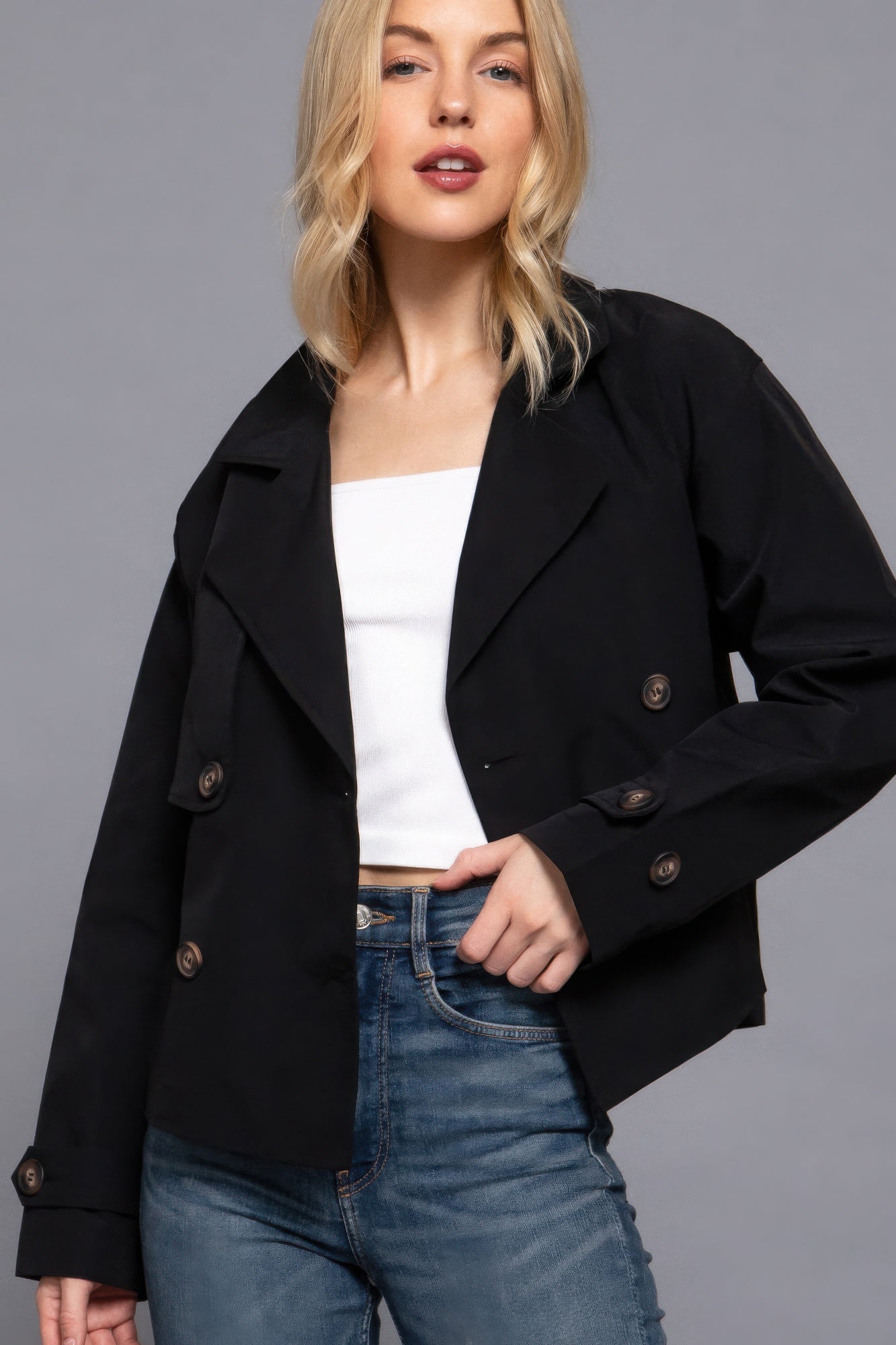 Double Breasted Short Trench Jacket - ShopEasier