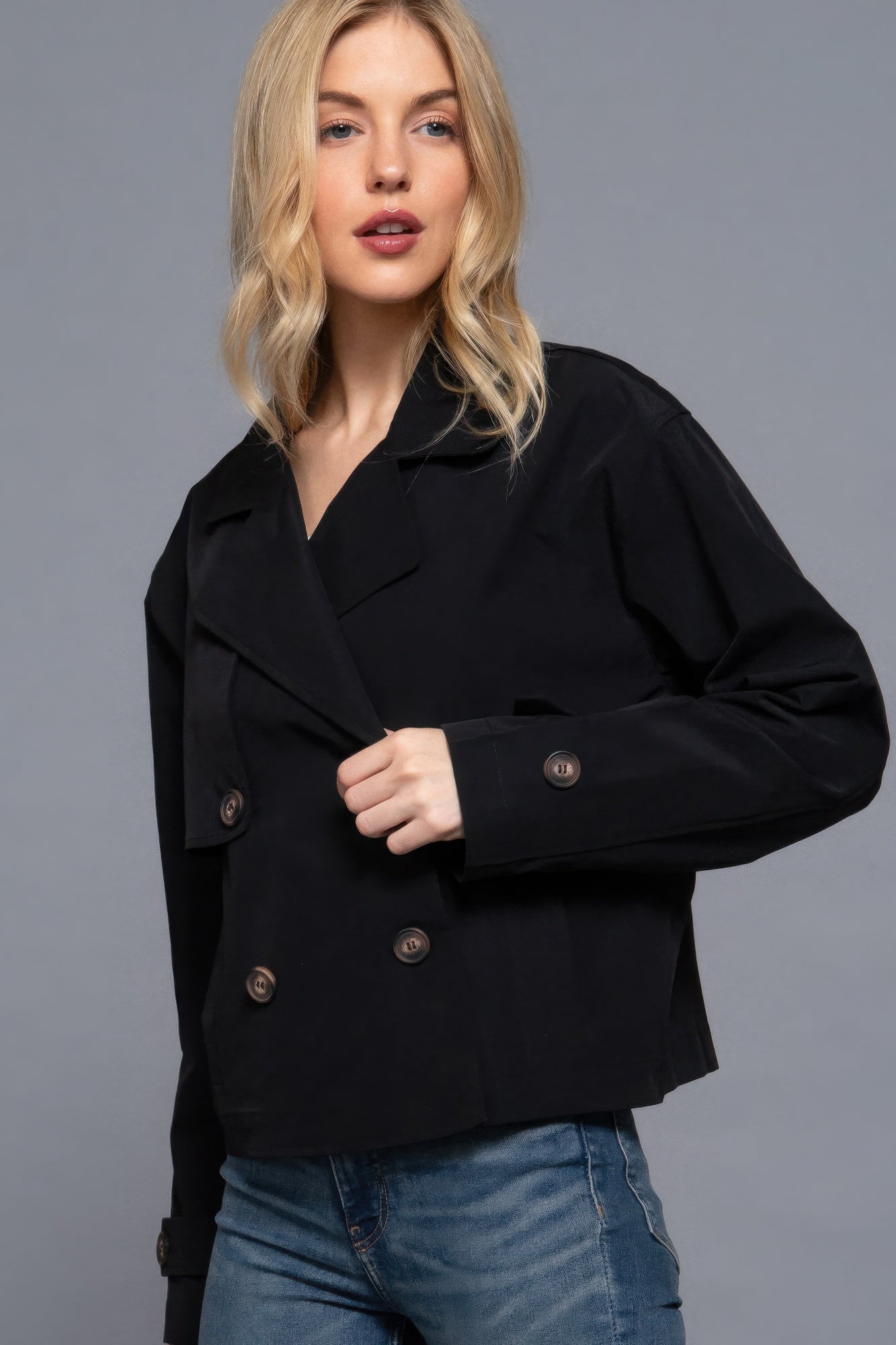 Double Breasted Short Trench Jacket - ShopEasier