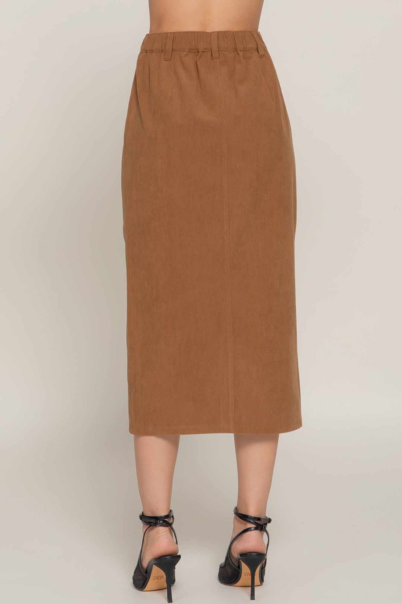 Front Open Slit Corduroy Midi Skirt - ShopEasier