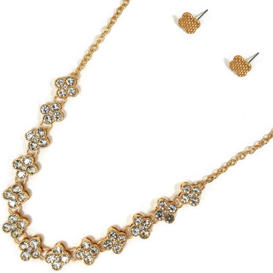 Rhinestone Clover Necklace Earring Set - ShopEasier