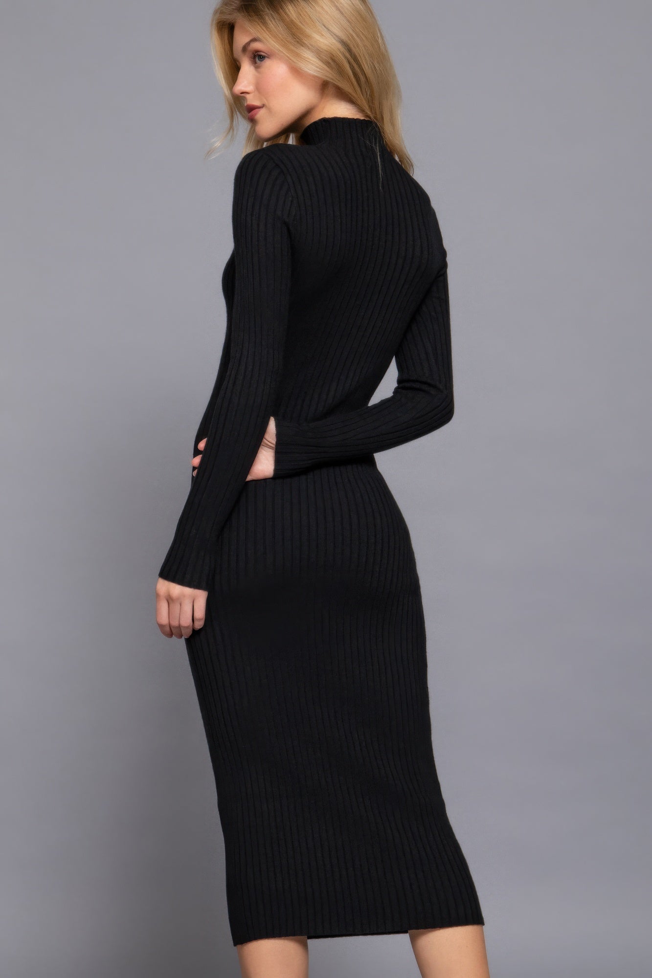 Long Sleeve High Neck Sweater Long Dress - ShopEasier