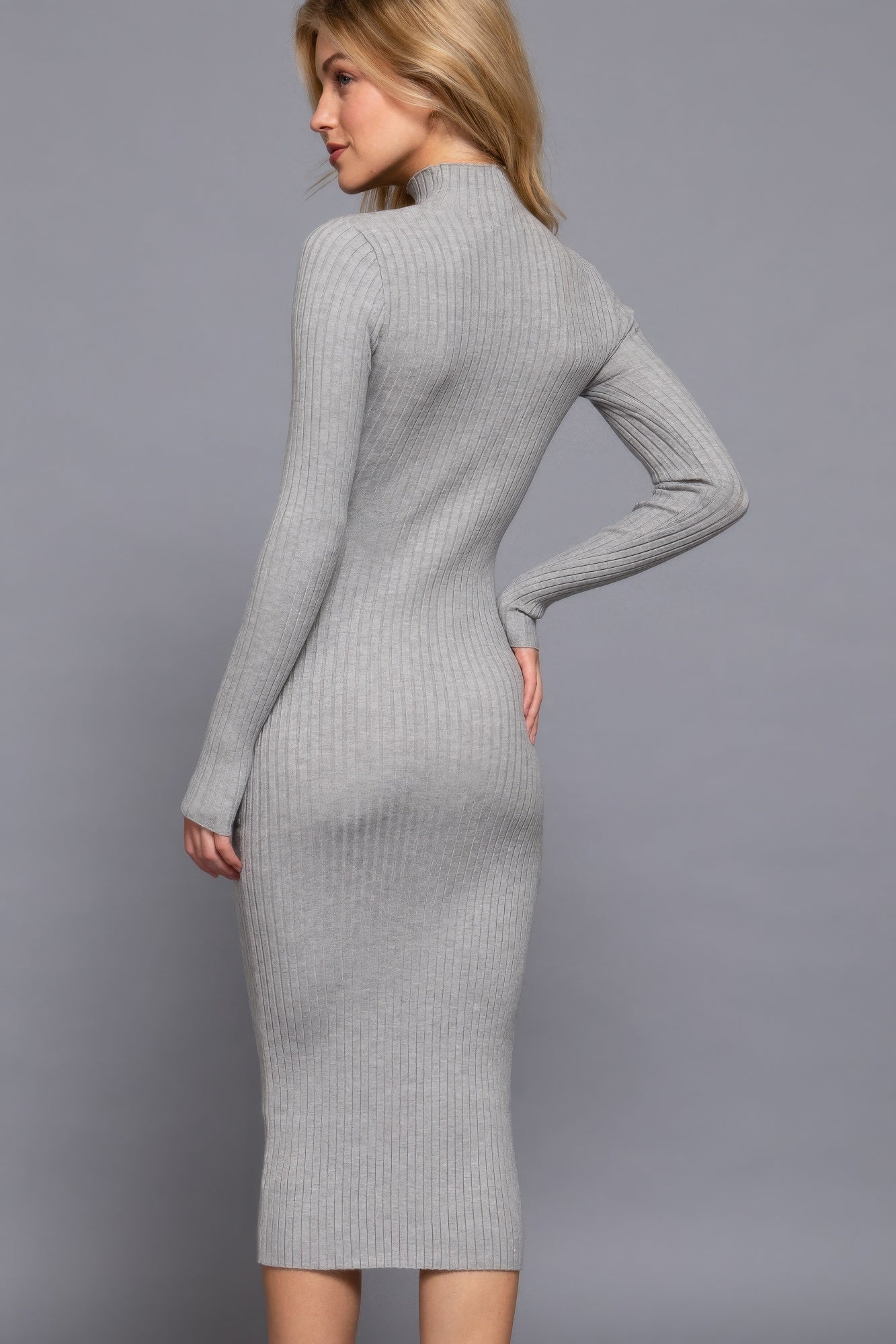 Long Sleeve High Neck Sweater Long Dress - ShopEasier