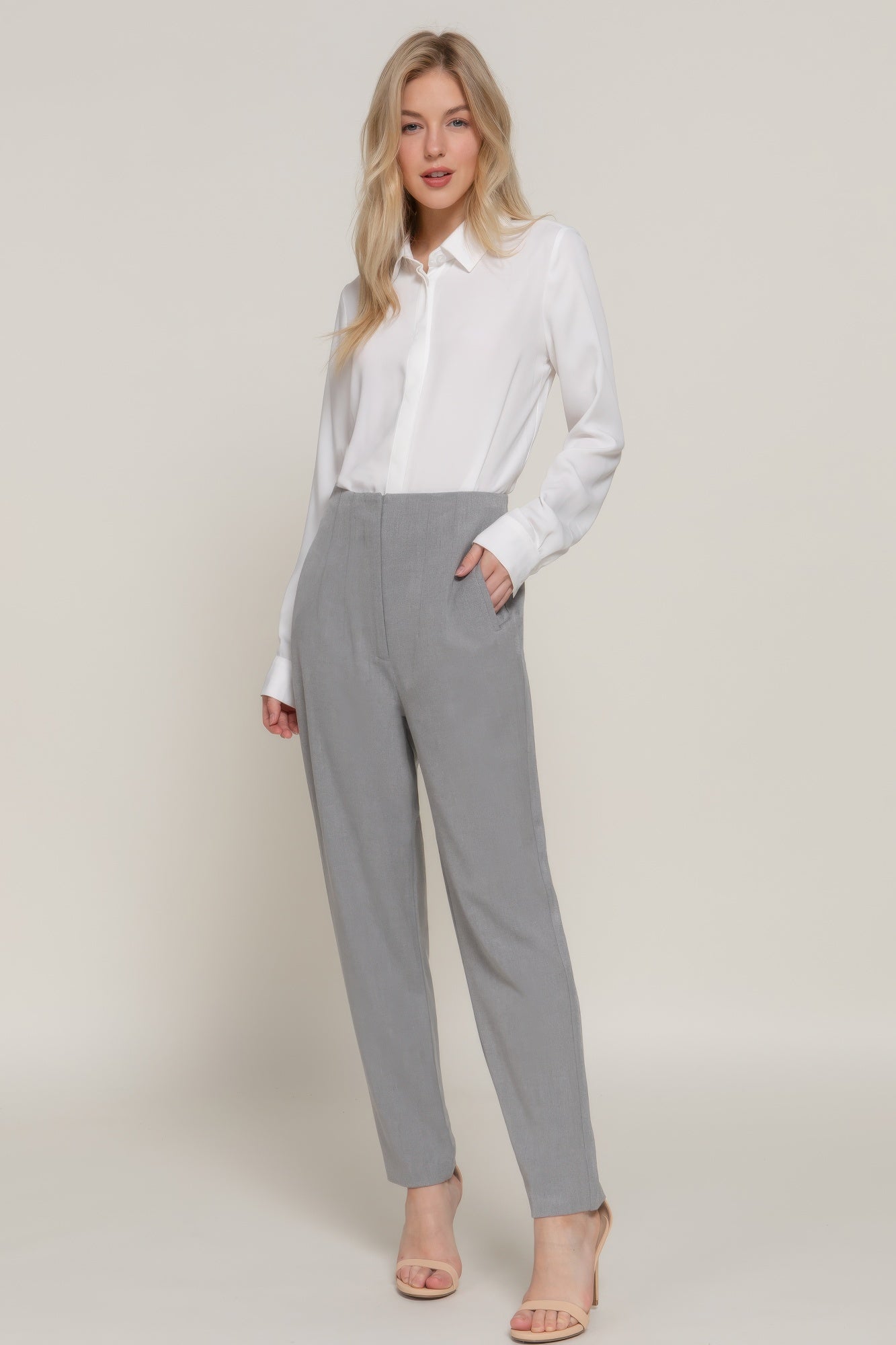 High Waist Pintuck Detail Long Pants - ShopEasier