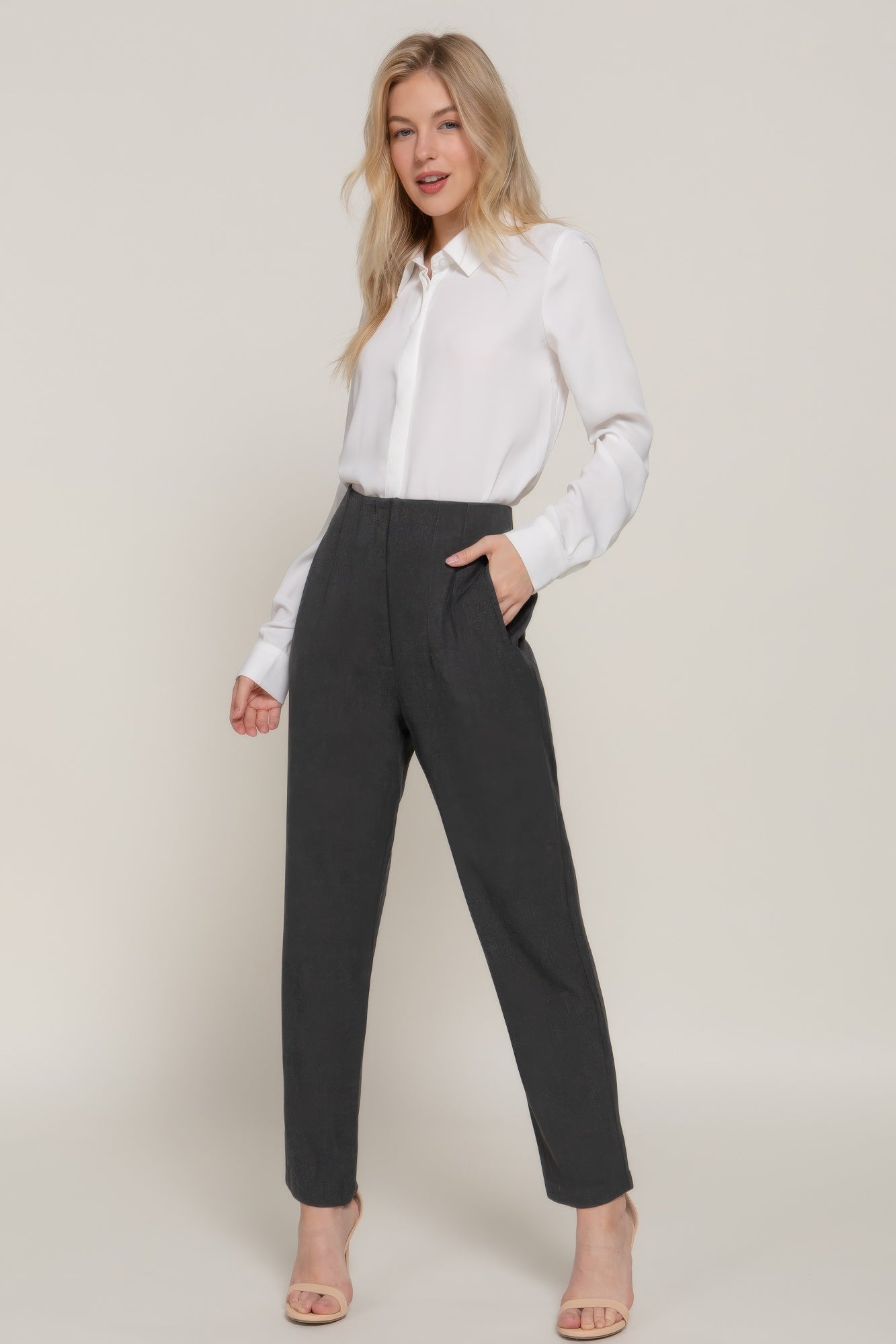 High Waist Pintuck Detail Long Pants - ShopEasier