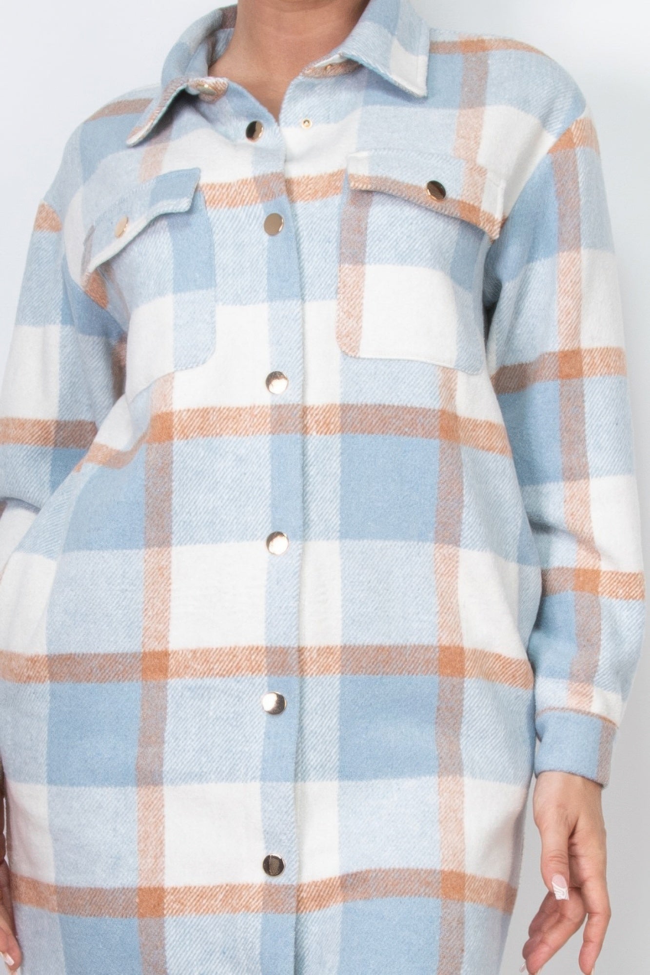 Plaid Buttoned Shacket Coat - ShopEasier