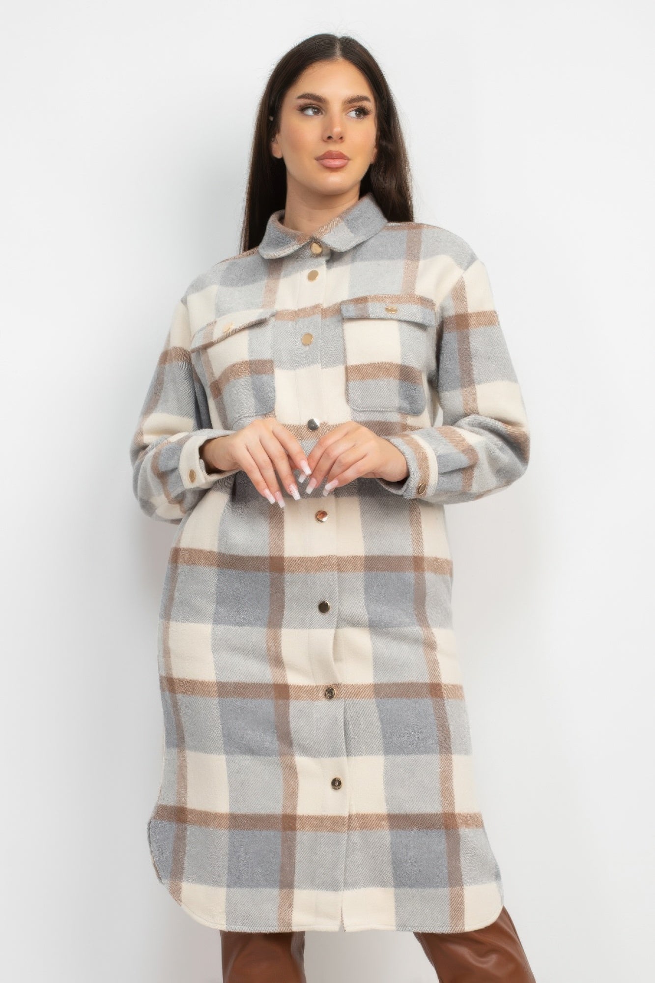 Plaid Buttoned Shacket Coat - ShopEasier