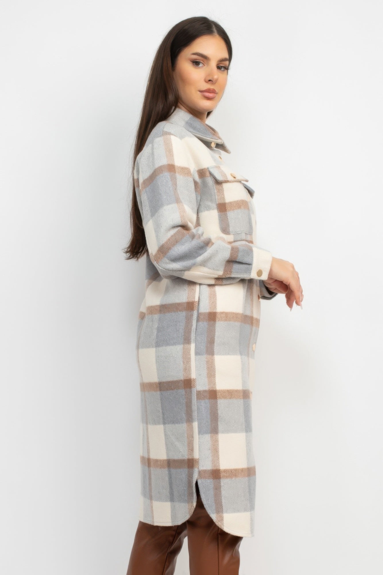 Plaid Buttoned Shacket Coat - ShopEasier