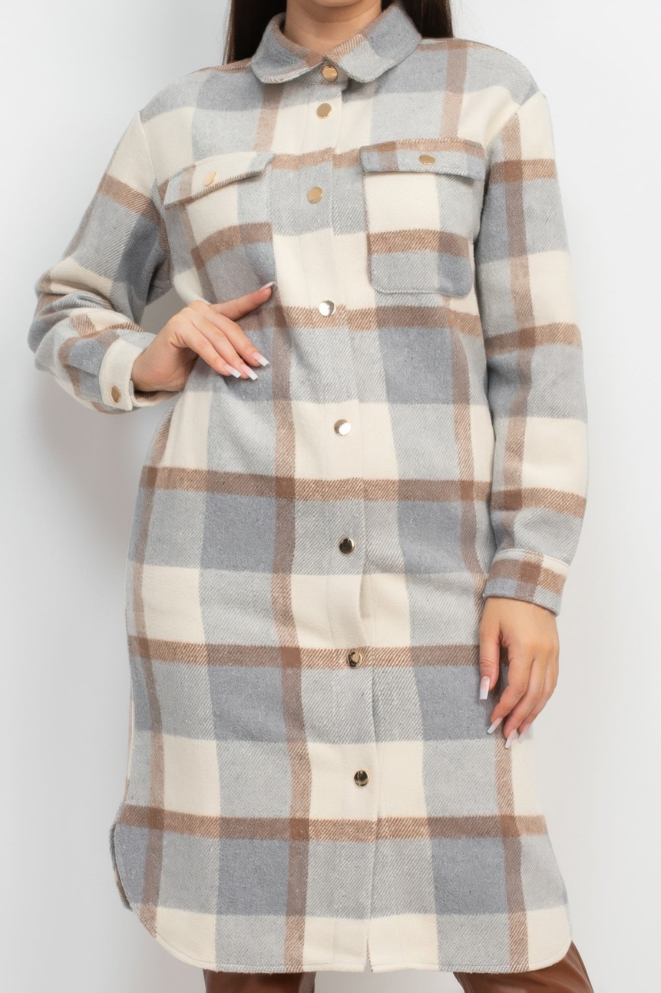 Plaid Buttoned Shacket Coat - ShopEasier