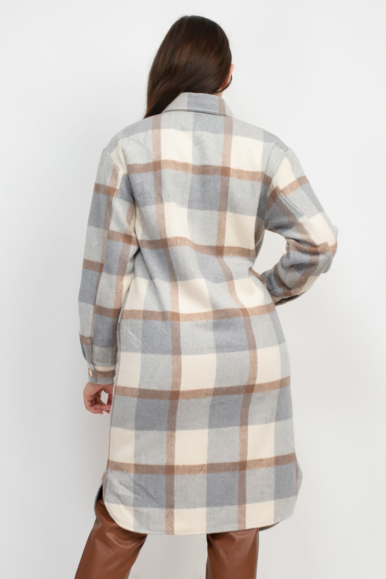 Plaid Buttoned Shacket Coat - ShopEasier