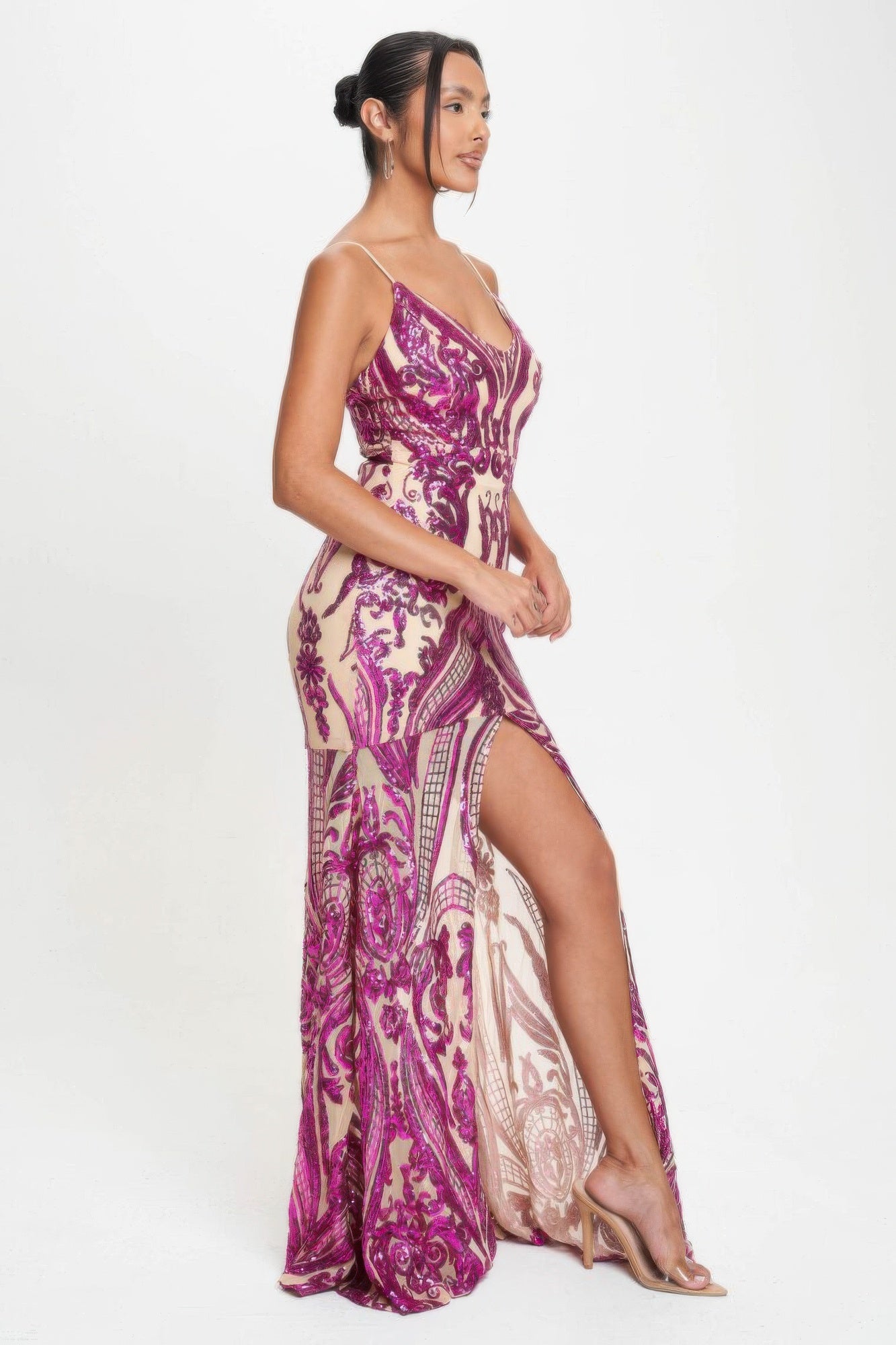 Spaghetti Strap Art Deco Sequins Maxi Dress - ShopEasier